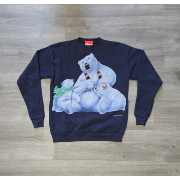 Coke Other - Vintage Coca-Cola Polar Bear Sweatshirt Medium Navy Crewneck 1995 90s